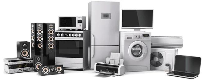 TV, speakers, fridge, cooker, washing machine, air conditioner and laptop