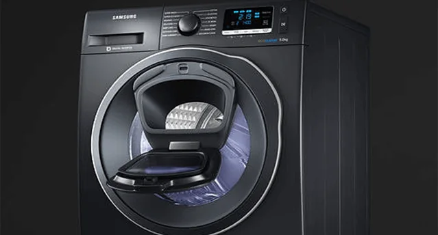 Black Samsung AddWash front-load washing machine