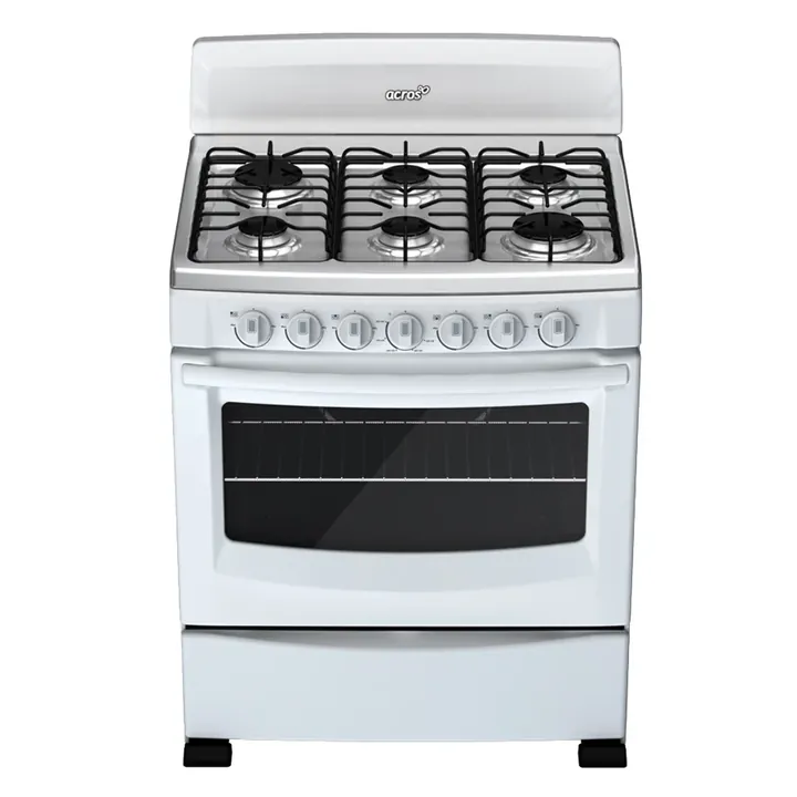 White freestanding four-burner gas cooker with oven